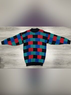 Brunny Colorblock Sweater Made in USA 80s 90s Geometric Knit Unisex M/L Vintage